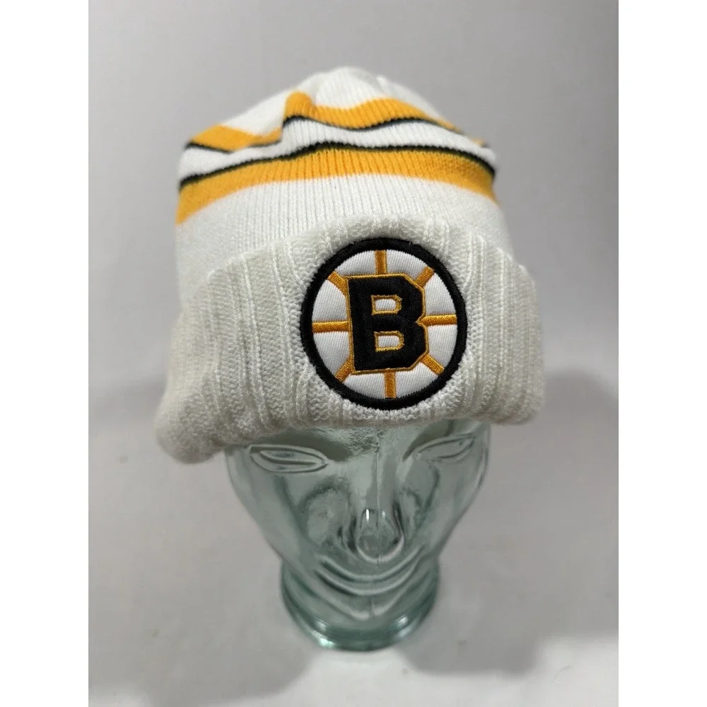 Vintage Boston Bruins Beanie White Stripe‎ NHL Hockey Streetwear Knit Cap